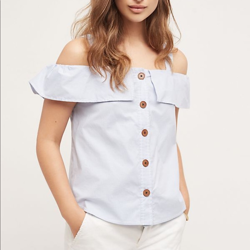 Anthropologie Light Blue Off-Shoulder Button Front Tank